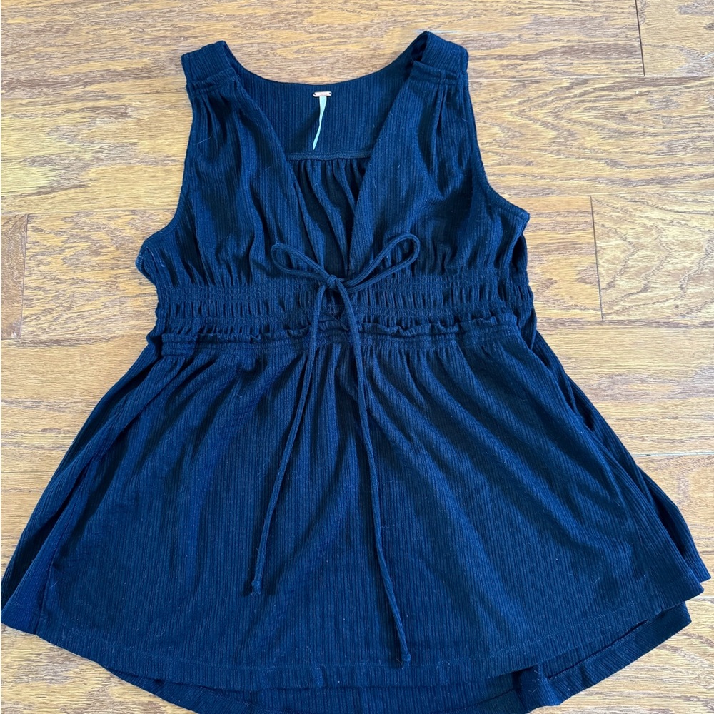 Free people beach bound plunging V smock black tank top